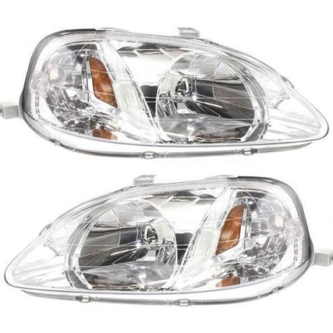 99-00 Honda Civic Headlights Headlamps Pair Set Left LH & Right RH