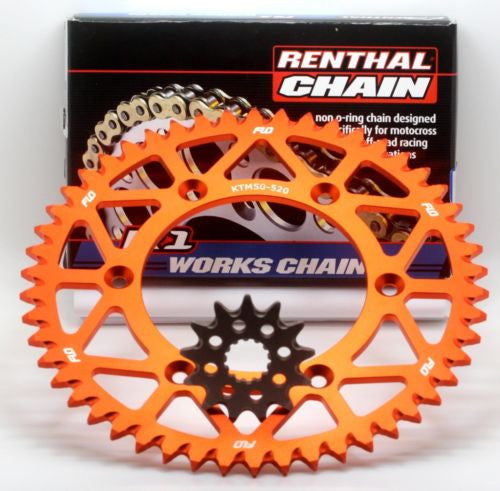 KTM Orange Sprocket Combo Kit Big Sproket 50T / 13T(Small Sproket) & Renthal R1 GOLD CHAIN Motocross 05/14