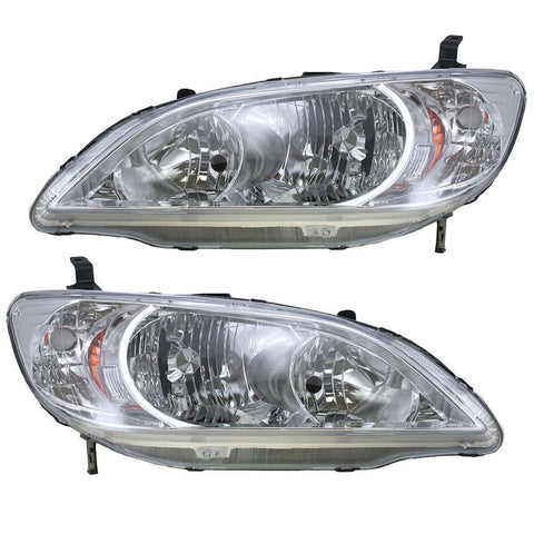 Front Headlights Headlamps Lights Lamps LH & RH Pair Set for 04-05 Honda Civic
